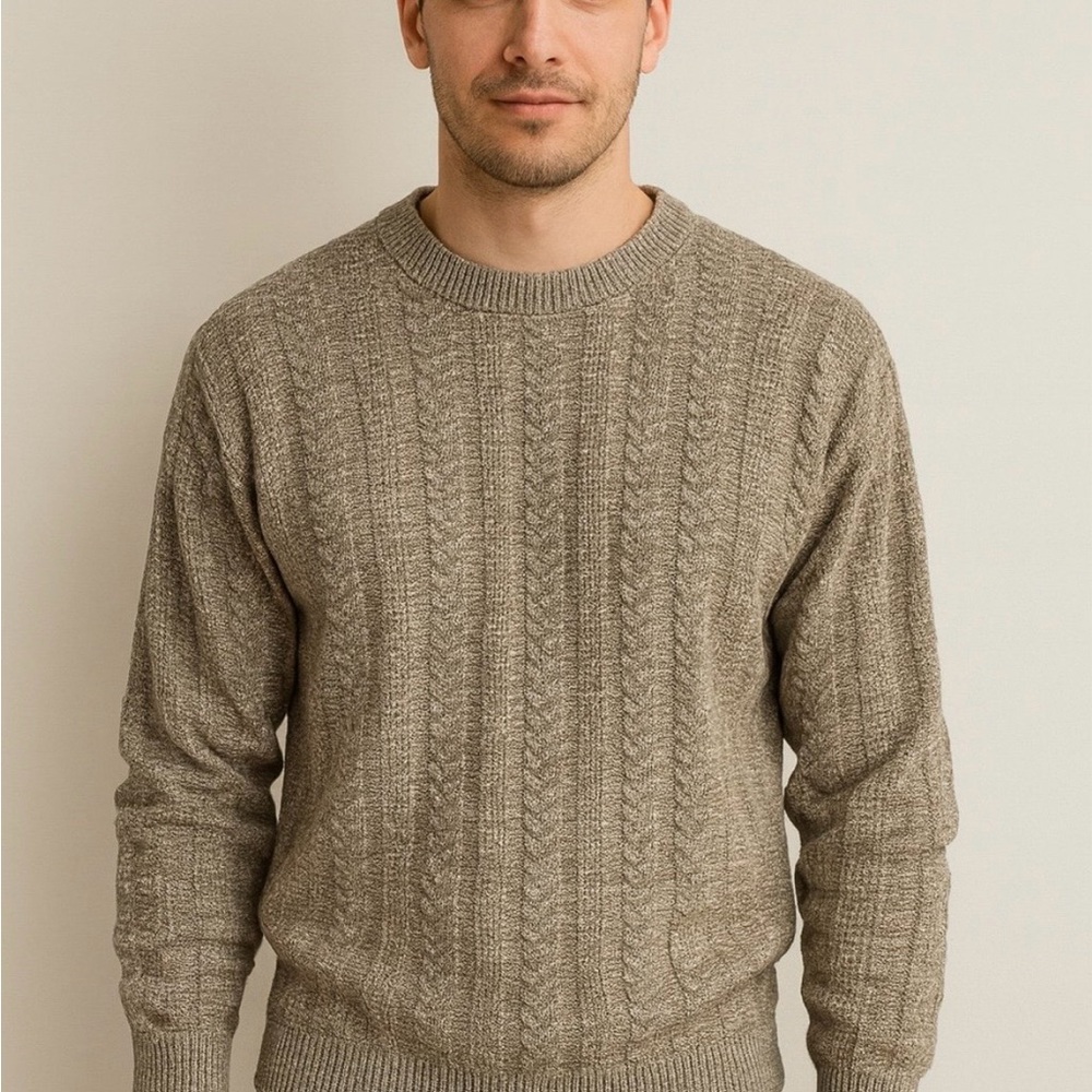 Oscar de la Renta Men’s Textured Knit Sweater Gray Taupe XL